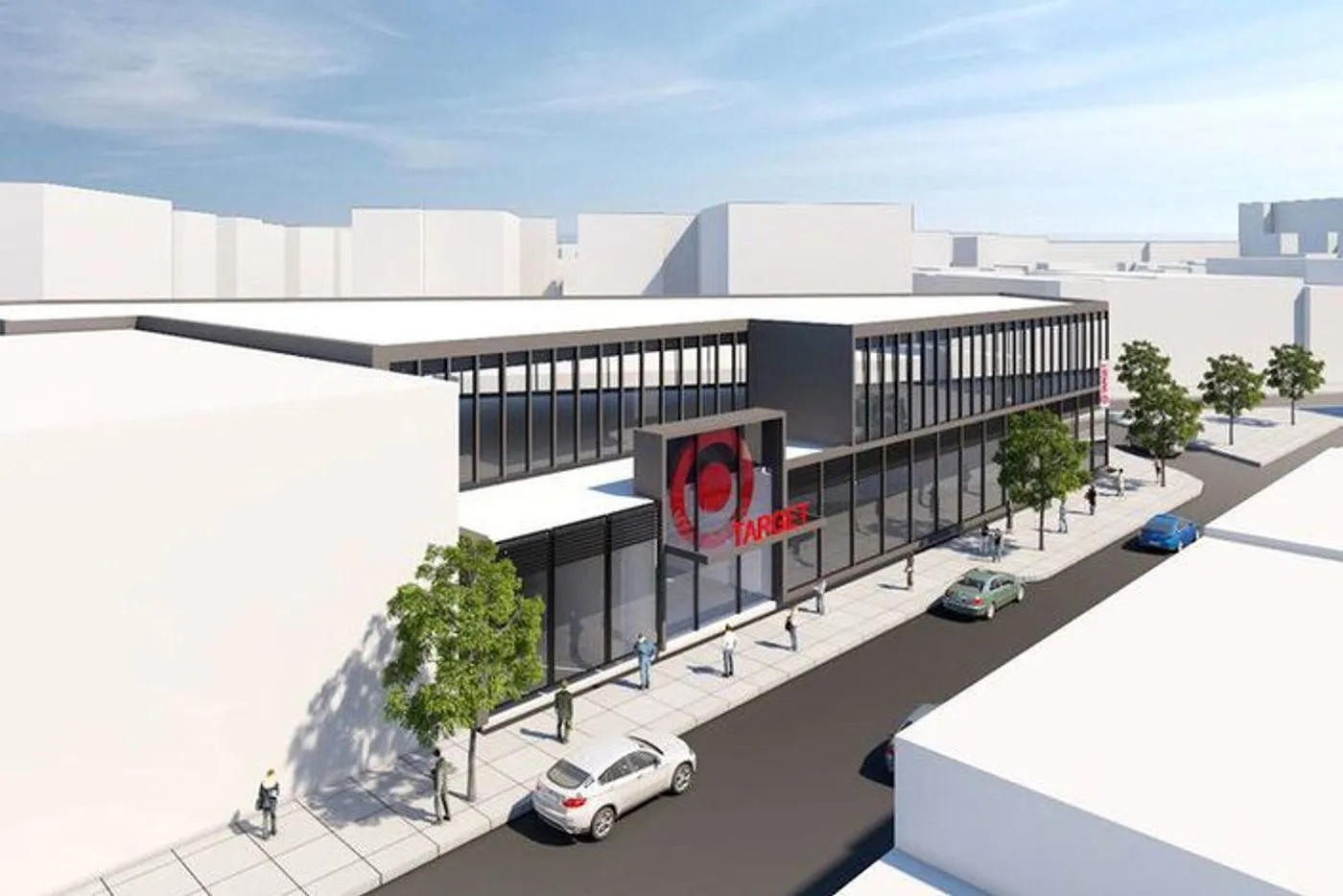 Aerial view of a construction site with multiple cranes and foundations, showing a large development.